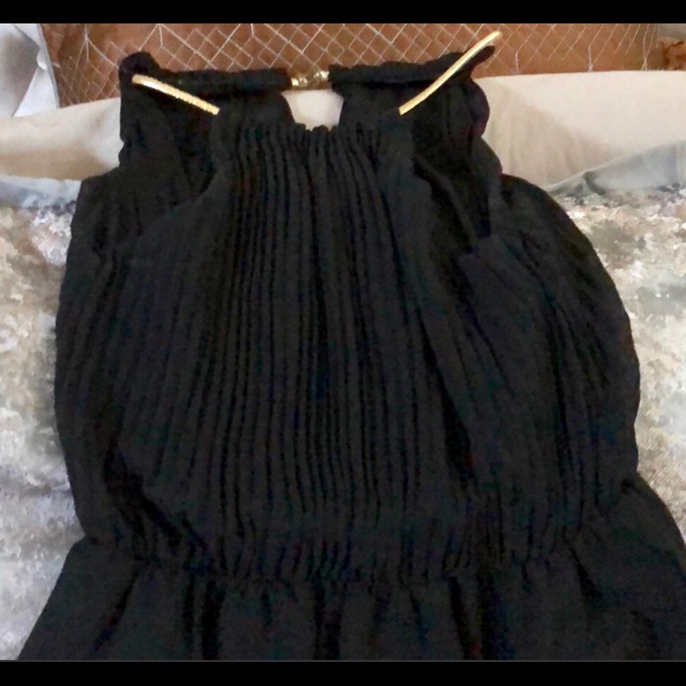 Elegant Black Maxi Dress w/ Gold Clasp on Top